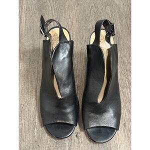 Vince Camuto Kembria Black Leather Peep Toe Slingback Heels 8 M